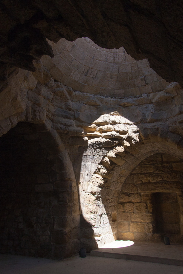 A light well is illuminated in the castle of Karak, Jordan.